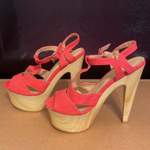 Qupid coral platform wood platform heels - Picture 5 of 6